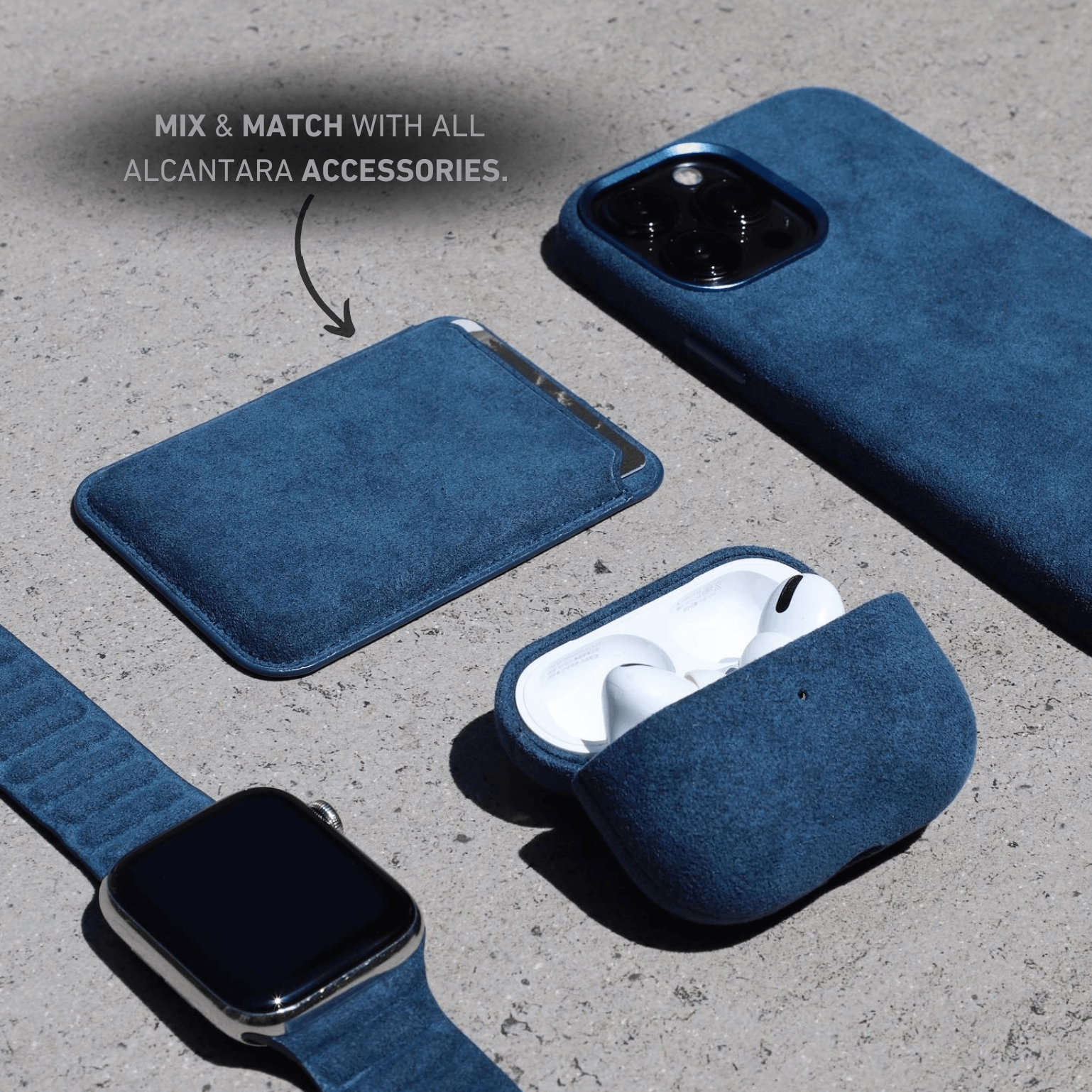 Alcantara iPhone Case + MagSafe Wallet + AirPod Case - Midnight Blue Edition