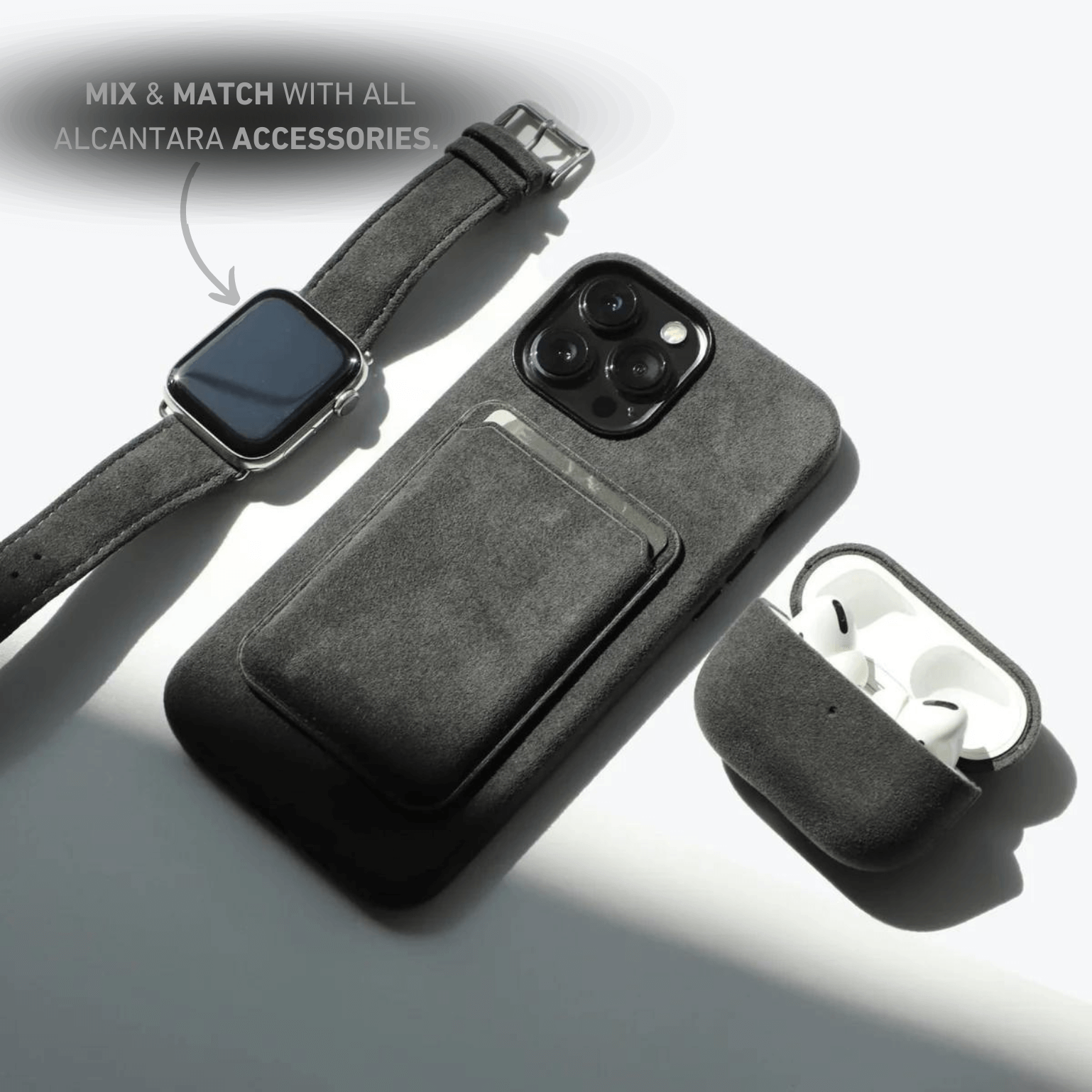 Alcantara iPhone Case + MagSafe Wallet + AirPod Case - Space Gray Edition